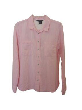 Calvin Klein Jeans Womens PM Pink Button Long Sleeve Shirt 100% Cotton #I-1